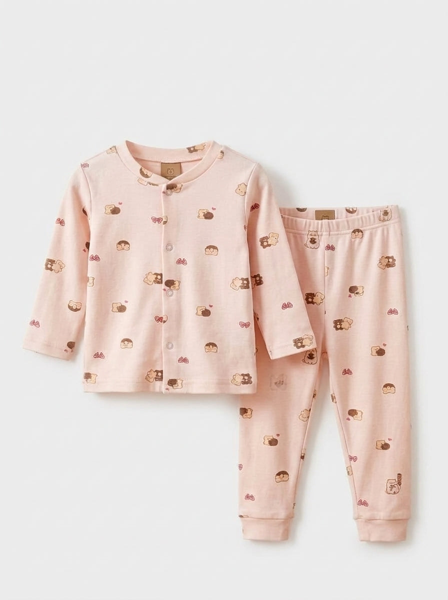 Pink Cuddle Printed Baby 2-Piece Thermal Set