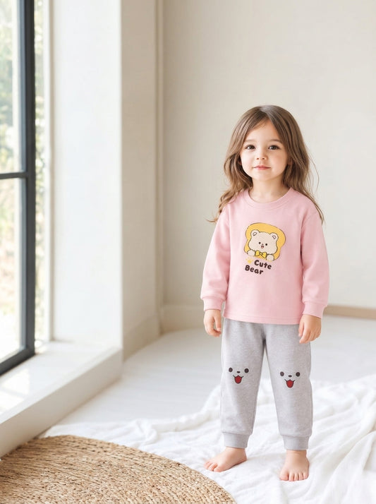 Pink Cute Bear Baby Sweatshirt Co-Ord Set