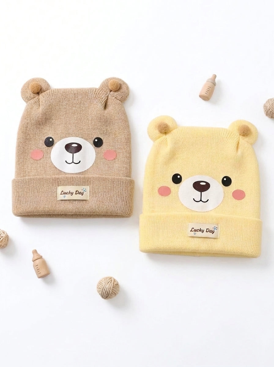 Cute Bear Face Baby Woolen Knit Cap
