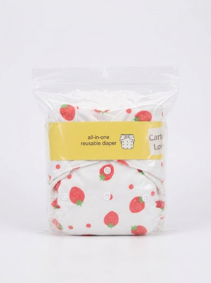 Cute Strawberry Printed All-in-One Reusable Baby Pocket Diaper