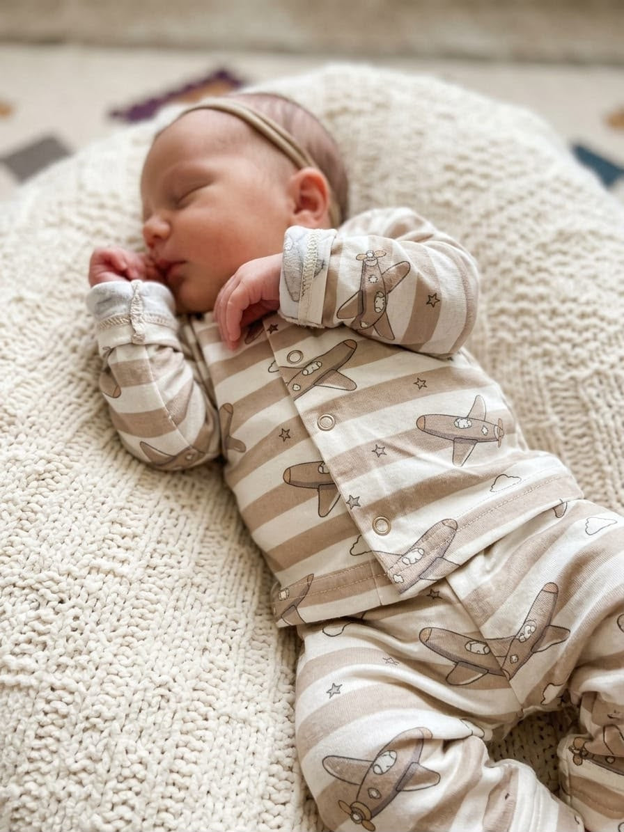 Beige/Skin Striped Aeroplane Baby 2-Piece Thermal Set