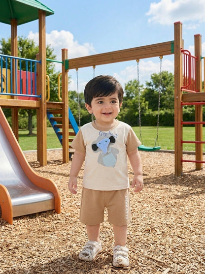 Yibeiwa 3D Elephant 2-Piece Premium Cotton Tee & Shorts Set