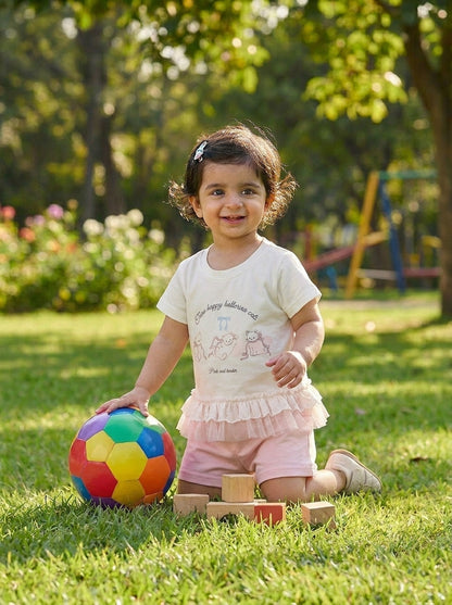 Happy Cats 2-Piece Premium Cotton Ruffle T-Shirt & Shorts Set