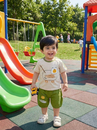 Yibeiwa Olive Bear 2-Piece Premium Cotton Tee & Bloomers Shorts Set