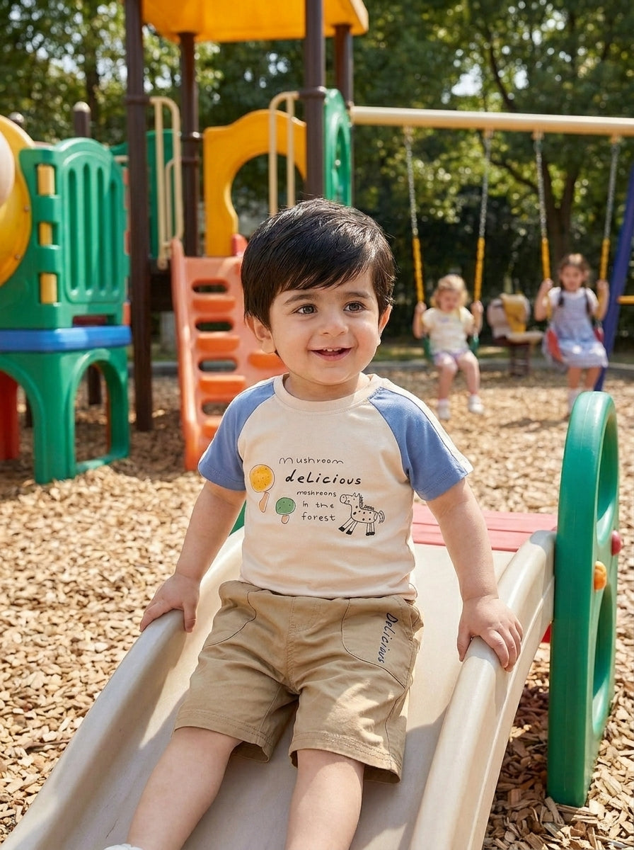 Yibeiwa Mushroom Delicious 2-Piece Premium Cotton Tee & Shorts Set