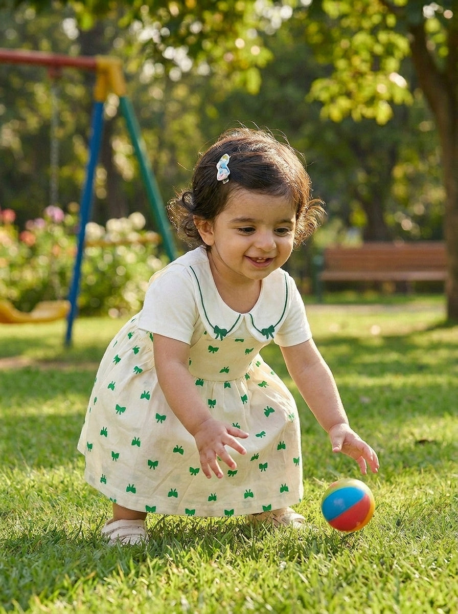 Daisy Bow 2-Piece Premium Cotton Layered Pinafore Frock Set