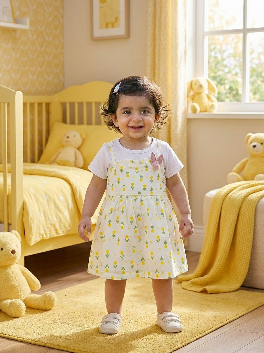 Tulip Garden 2-Piece Premium Cotton Layered Pinafore Frock Set