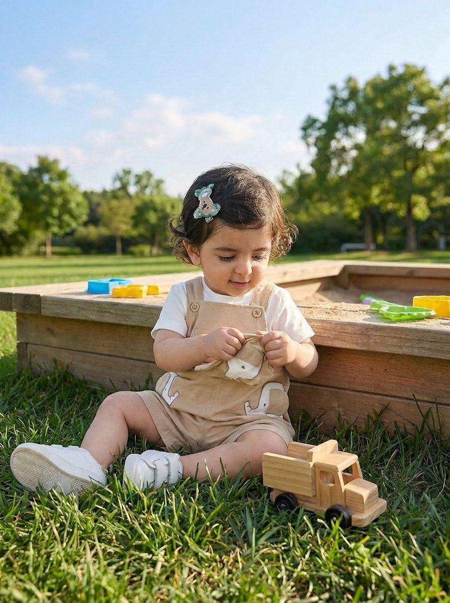 Brown Elephant 2-Piece Premium Cotton Tee & Dungaree Overalls Set