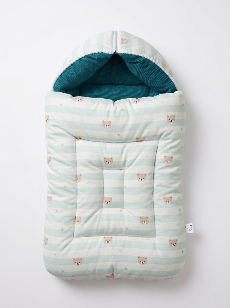 Cozy Mint Teddy Bear Printed Baby Carry Nest
