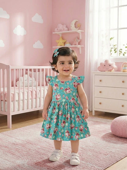 Sea Floral Premium Cotton Vintage Ruffle Frock