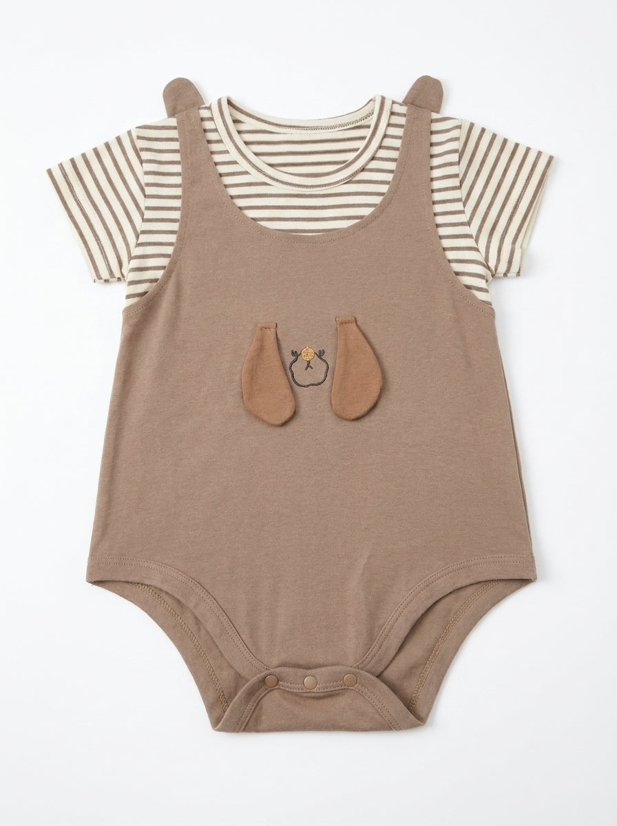Striped Teddy Romper Premium Cotton 2-Piece Effect Summer Bodysuit
