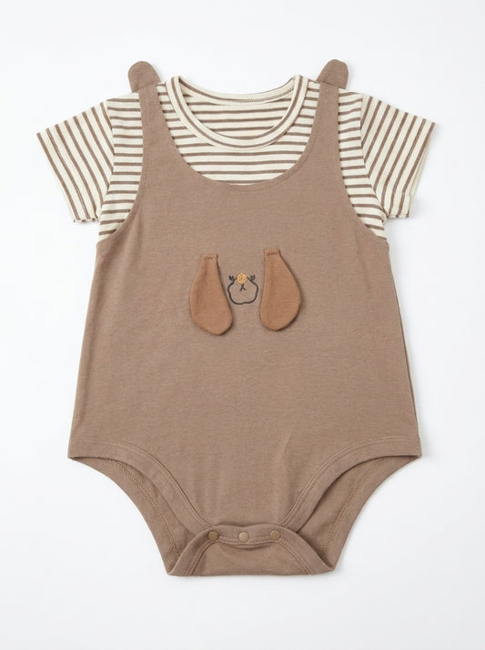 Striped Teddy Romper Premium Cotton 2-Piece Effect Summer Bodysuit