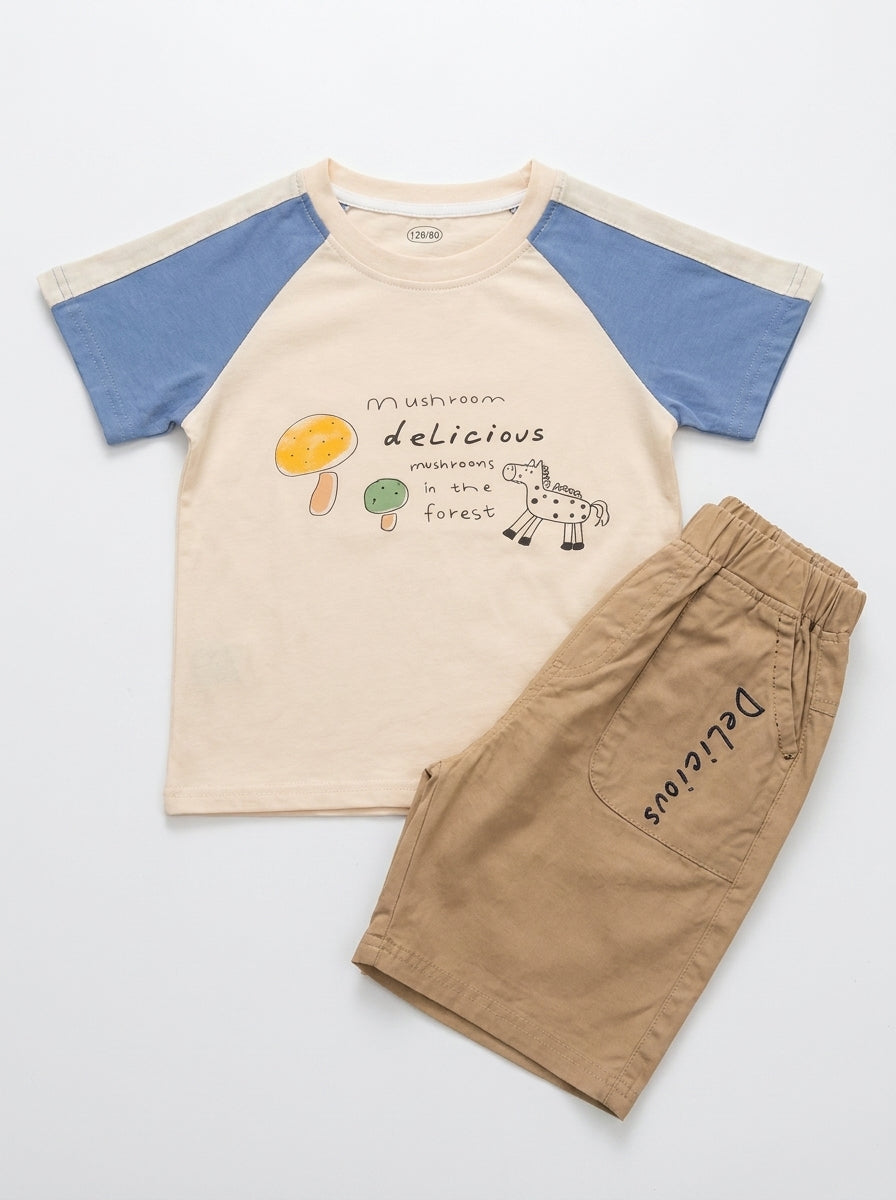 Yibeiwa Mushroom Delicious 2-Piece Premium Cotton Tee & Shorts Set