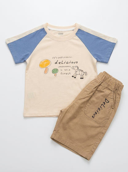 Yibeiwa Mushroom Delicious 2-Piece Premium Cotton Tee & Shorts Set