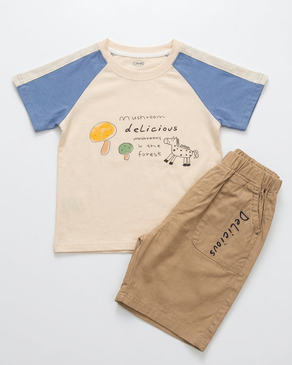 Yibeiwa Mushroom Delicious 2-Piece Premium Cotton Tee & Shorts Set