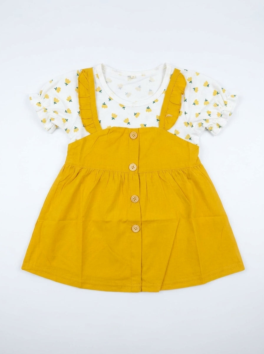 Flower Girl 2-Piece Premium Cotton Layered Yellow Pinafore Frock Set