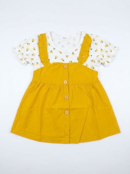 Flower Girl 2-Piece Premium Cotton Layered Yellow Pinafore Frock Set