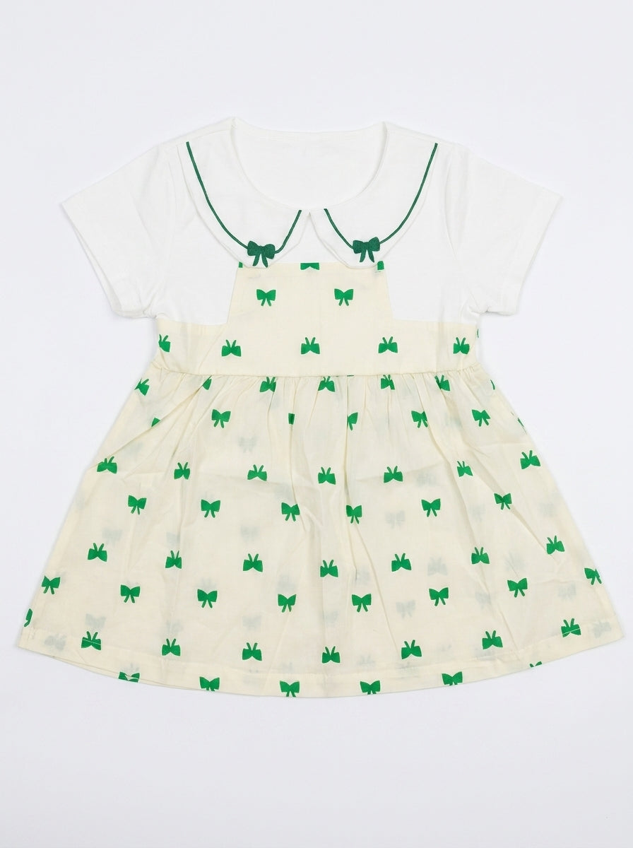 Daisy Bow 2-Piece Premium Cotton Layered Pinafore Frock Set