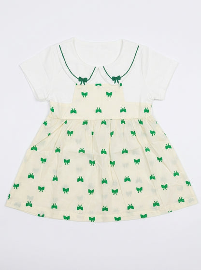 Daisy Bow 2-Piece Premium Cotton Layered Pinafore Frock Set