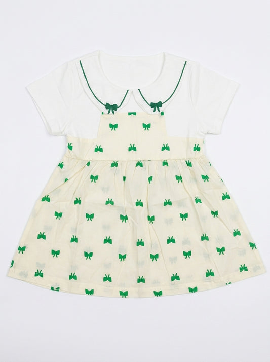 Daisy Bow 2-Piece Premium Cotton Layered Pinafore Frock Set