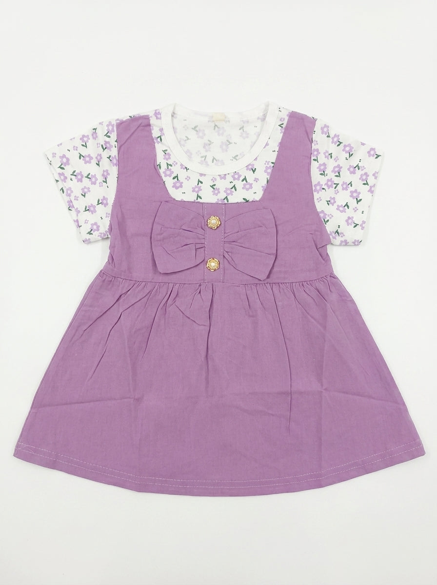 Flower Girl 2-Piece Premium Cotton Layered Purple Pinafore Frock Set