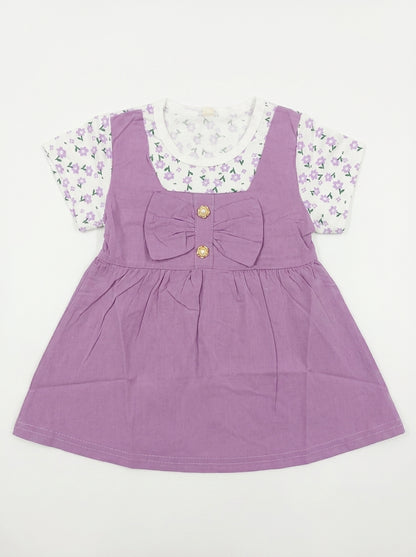 Flower Girl 2-Piece Premium Cotton Layered Purple Pinafore Frock Set