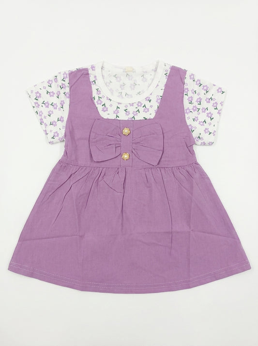 Flower Girl 2-Piece Premium Cotton Layered Purple Pinafore Frock Set