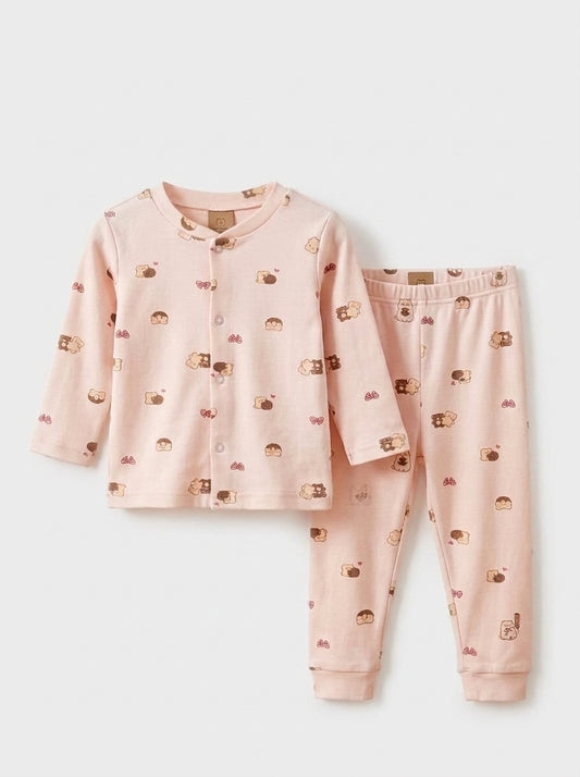 Pink Cuddle Printed Baby 2-Piece Thermal Set