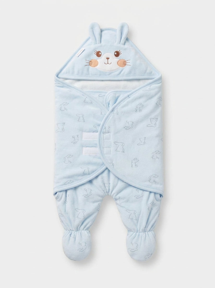 Blue Cozy Bunny Baby Swaddle