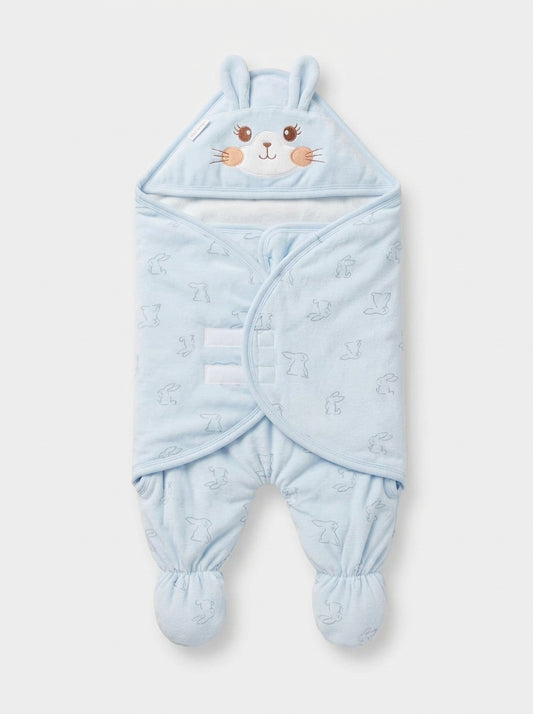 Blue Cozy Bunny Baby Swaddle