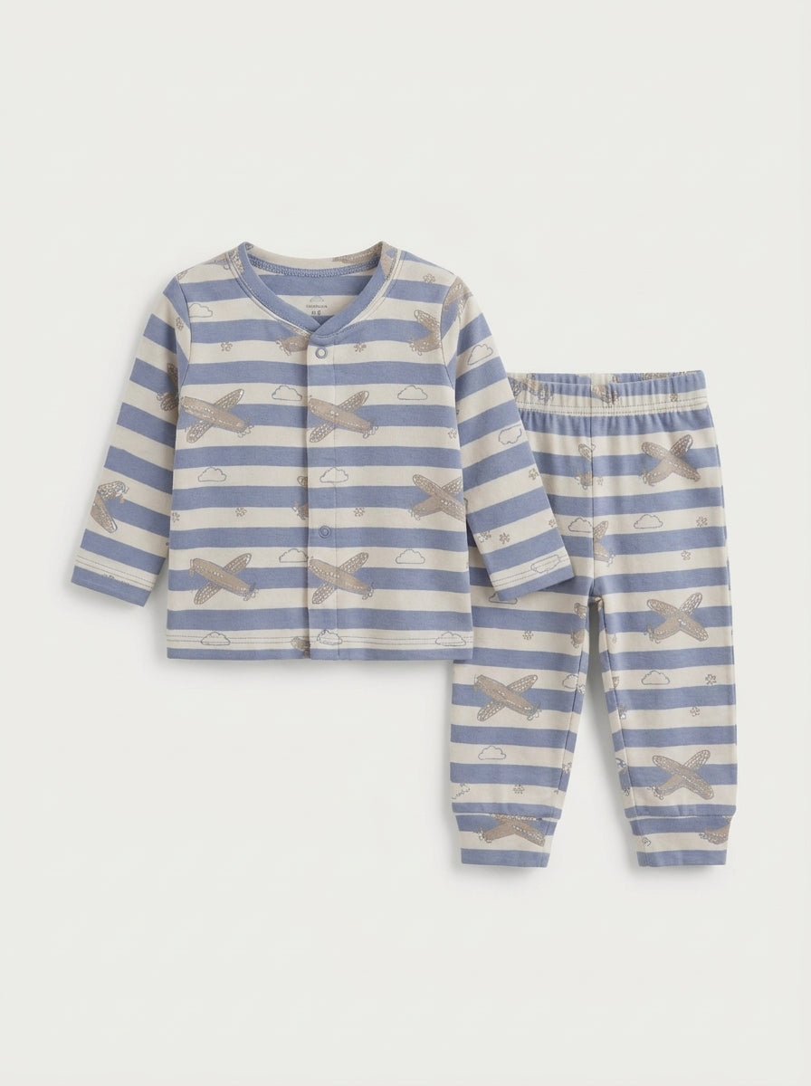 Blue Striped Aeroplane Baby 2-Piece Thermal Set