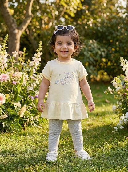 Sunshine Rabbit 2-Piece Premium Cotton Ruffle Top & Capri Pajama Set