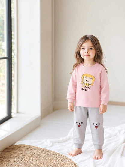 Pink Cute Bear Baby Sweatshirt Co-Ord Set