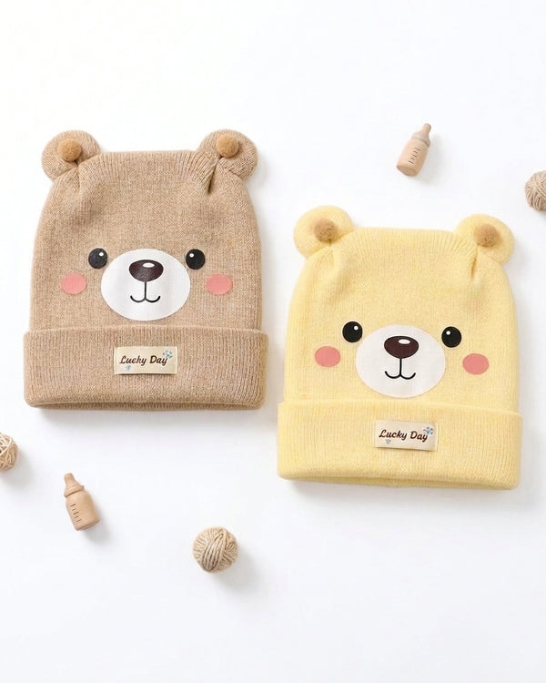 Cute Bear Face Baby Woolen Knit Cap