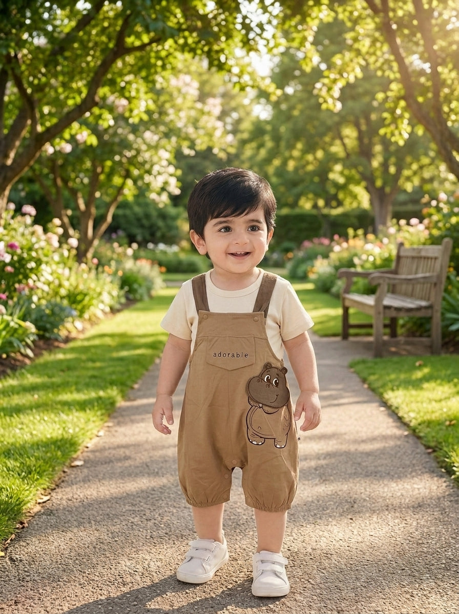 Adorable Moo Premium Cotton 2-Piece Effect Short Sleeve Overalls Romper