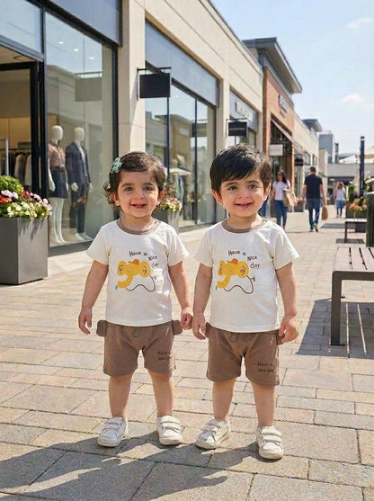 Yibeiwa Have a Nice Day Elephant 2-Piece Premium Cotton Tee & Harem Shorts Set