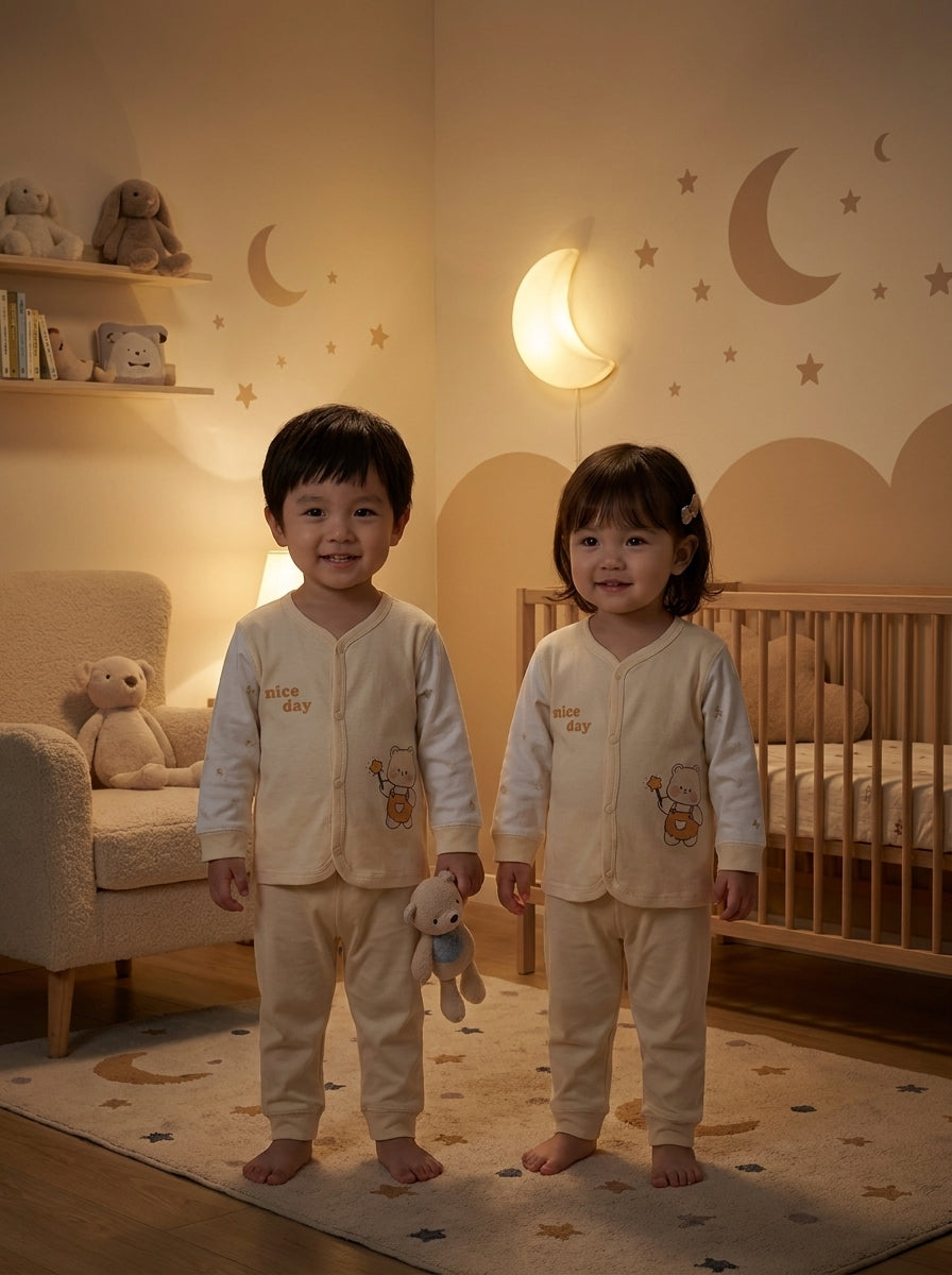 Towoan Nice Day Bear 2-Piece Premium Soft Cotton Full Sleeve Pajama Set