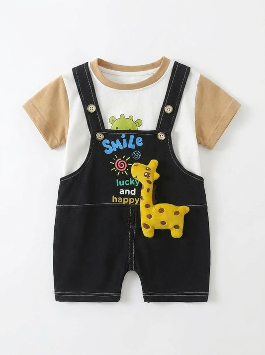 Lucky Giraffe 2-Piece Premium Denim Dungaree Shorts Set