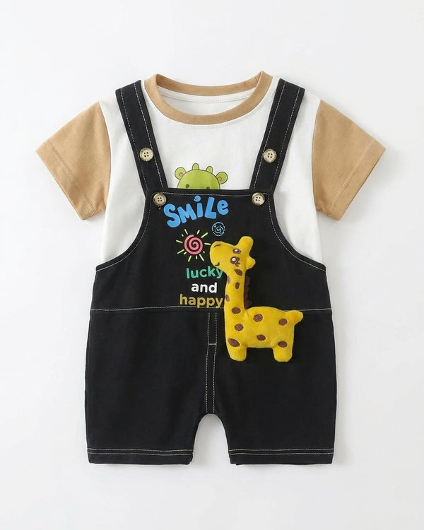 Lucky Giraffe 2-Piece Premium Denim Dungaree Shorts Set