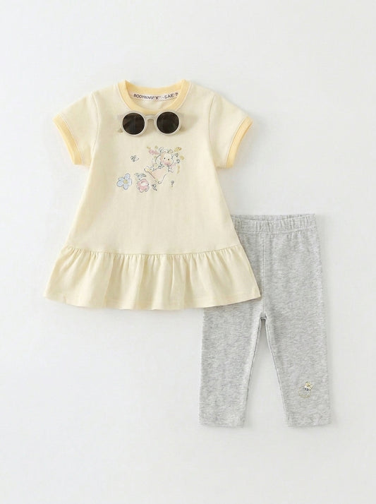 Sunshine Rabbit 2-Piece Premium Cotton Ruffle Top & Capri Pajama Set