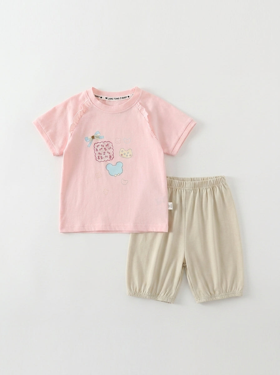Sunshine Pink Cherry 2-Piece Premium Soft Cotton Tee & Bloomer Shorts Set