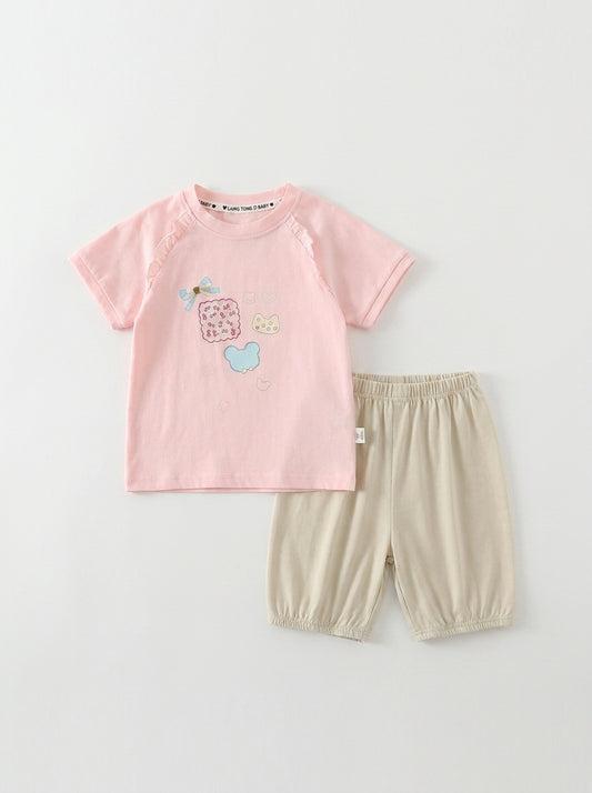 Sunshine Pink Cherry 2-Piece Premium Soft Cotton Tee & Bloomer Shorts Set
