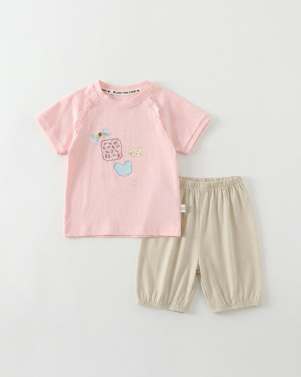 Sunshine Pink Cherry 2-Piece Premium Soft Cotton Tee & Bloomer Shorts Set