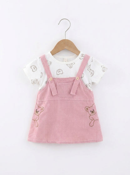 Teddy Printed 2-Piece Premium Cotton Pinafore Frock Set