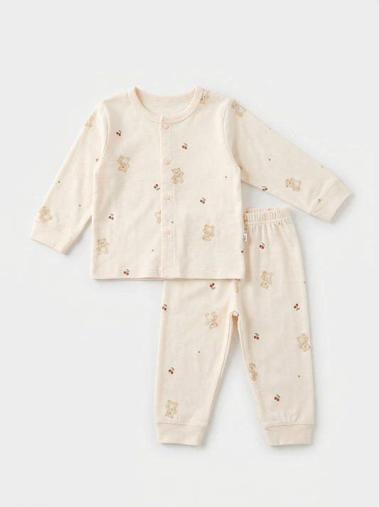 Cherry & Teddy Bear 2-Piece Premium Soft Cotton Full Sleeve Night Suit