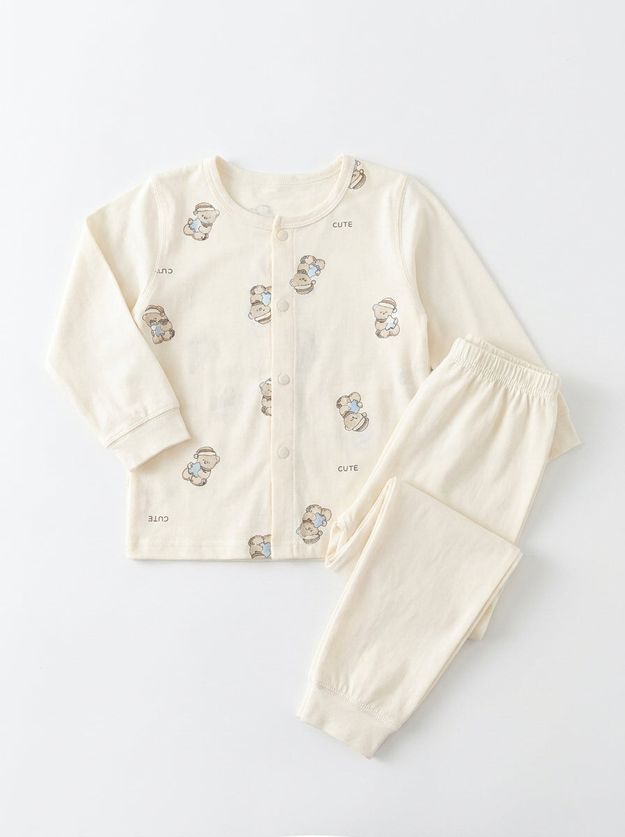 Cute Teddy Sky Blue 2-Piece Premium Soft Cotton Full Sleeve Night Suit