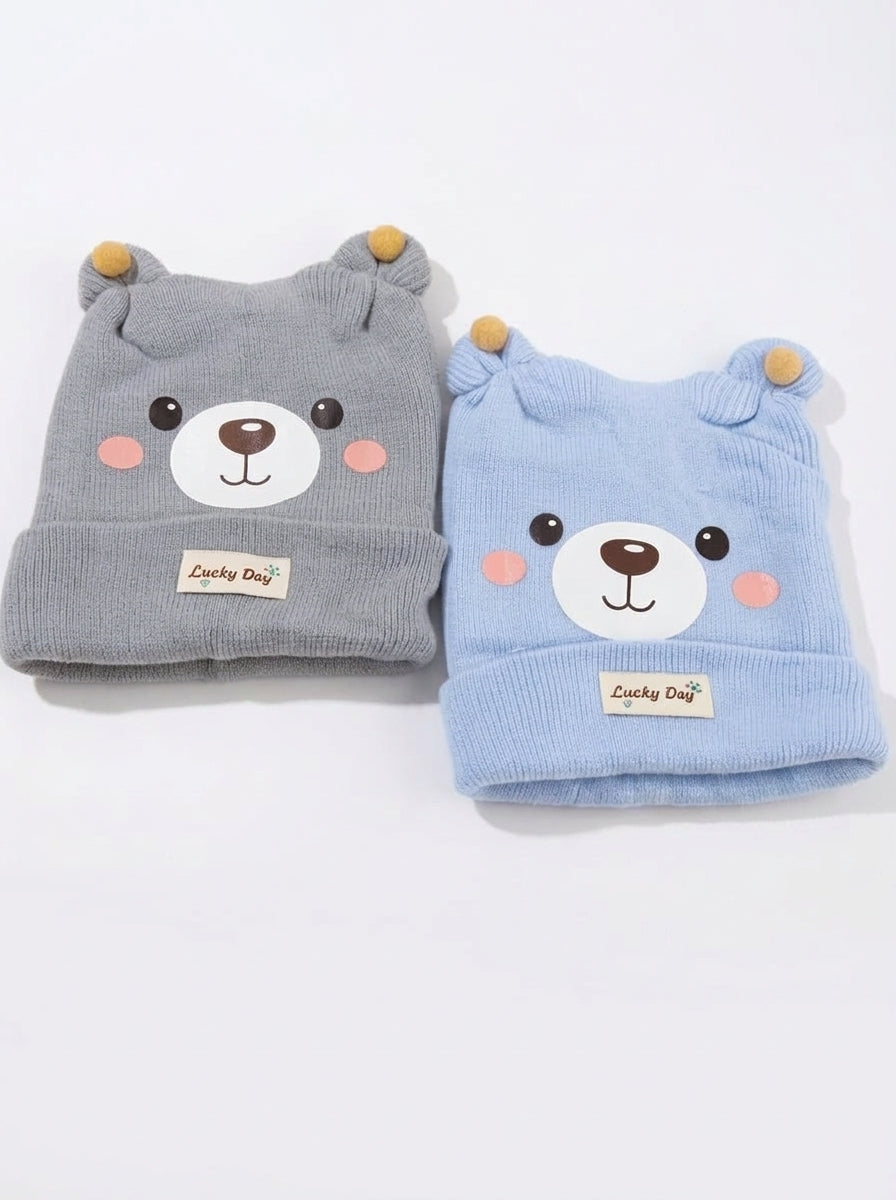 Cute Bear Face Baby Woolen Knit Cap