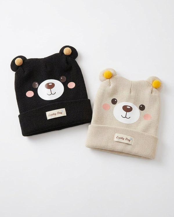 Cute Bear Face Baby Woolen Knit Cap