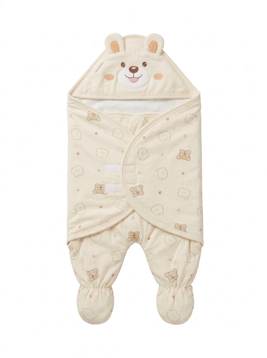 Cream Cozy Teddy Bear Baby Swaddle