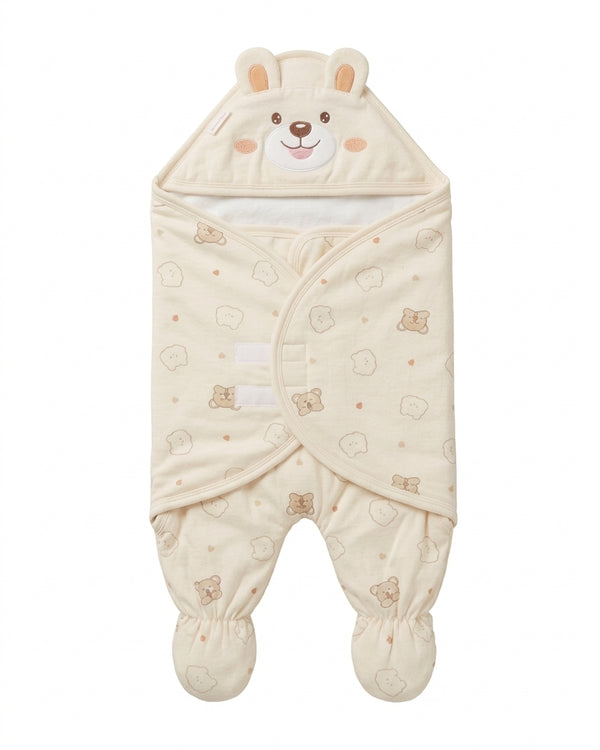 Cream Cozy Teddy Bear Baby Swaddle